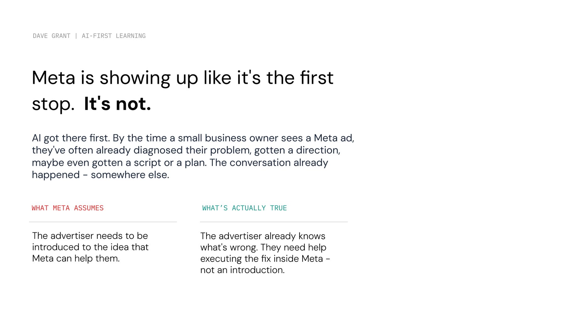 What the platform assumes versus what is actually true