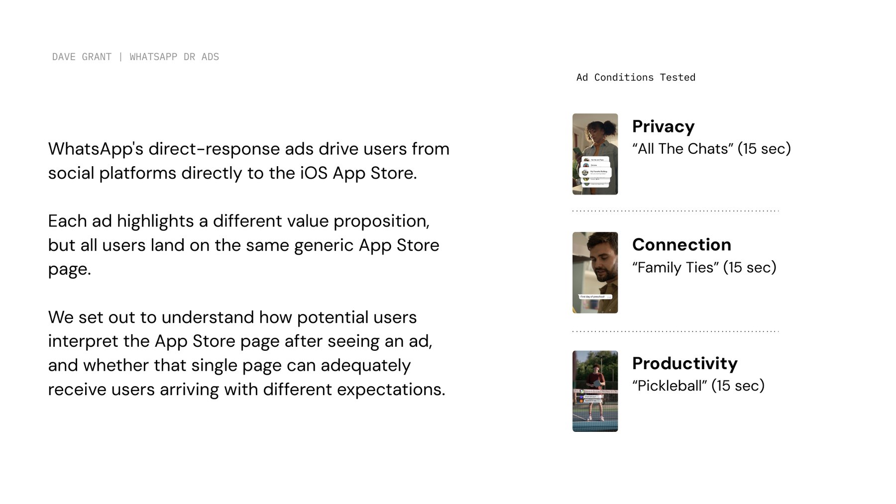 Three ad conditions tested: privacy, connection, and productivity